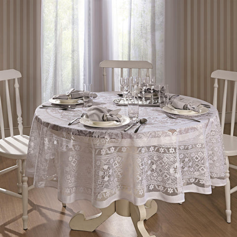 AdonisUSA 70 inch Round White Lace Tablecloth for Seating of About 6 People