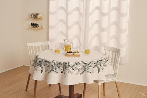 Black and cream Tablecloth Featuring a Monochromatic Foliage Design in Neutral Colors, Adding a Chic Yet Charming Touch to Your Table Setting