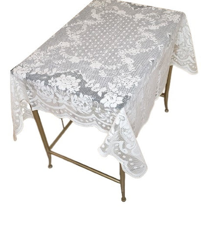 Veneza 40" Square Lace Tablecloth / table topper. Color options- White or cream