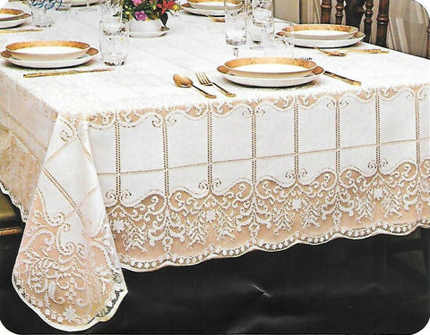 Lace Tablecloth with Floral Design in Square 40"-small, Oval, Oblong (61"x98")