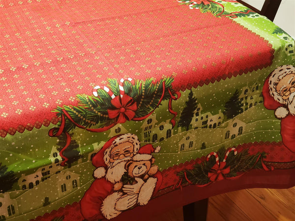 Christmas Holiday 60" Round or Rectangle Tablecloth is Printed with All The Christmas Magic and its Charms, Bringing The Beloved Santa Claus, Winter Snow Christmas Village Theme