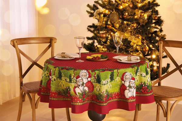 Christmas Holiday 60" Round or Rectangle Tablecloth is Printed with All The Christmas Magic and its Charms, Bringing The Beloved Santa Claus, Winter Snow Christmas Village Theme