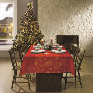 Christmas Holiday Red lace Tablecloth with gold glitter accents