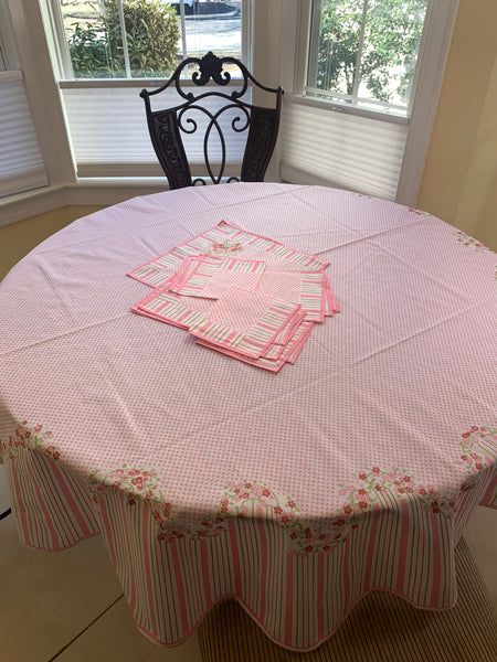 70" Round Tablecloth Printed, Round-1 pc +39" Square Overlay+6 Napkins Set