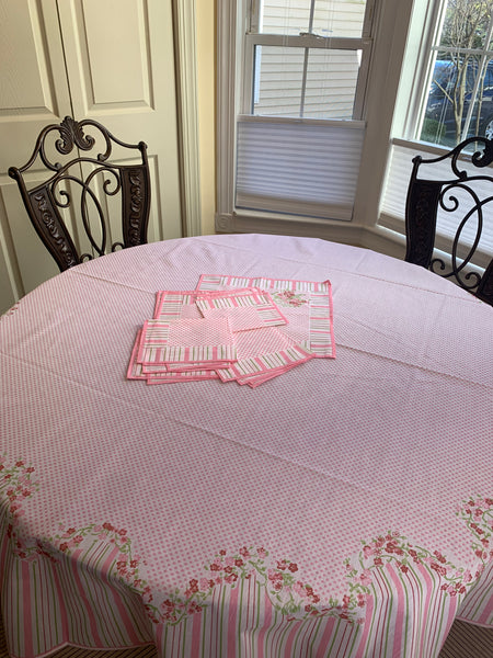 70" Round Tablecloth Printed, Round-1 pc +39" Square Overlay+6 Napkins Set