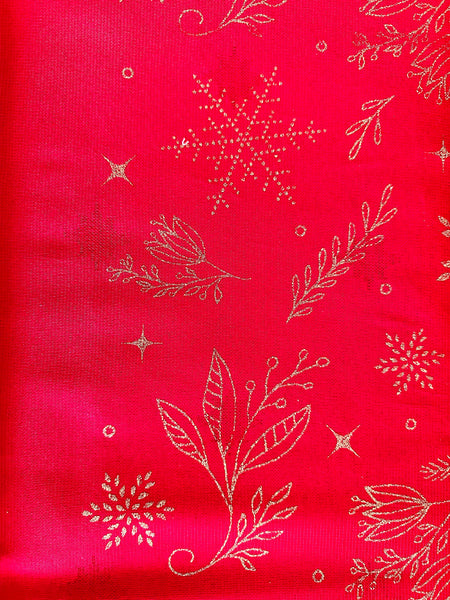 Christmas Holiday Red lace Tablecloth with gold glitter accents