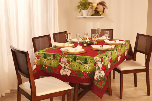 Christmas Holiday 60" Round or Rectangle Tablecloth is Printed with All The Christmas Magic and its Charms, Bringing The Beloved Santa Claus, Winter Snow Christmas Village Theme